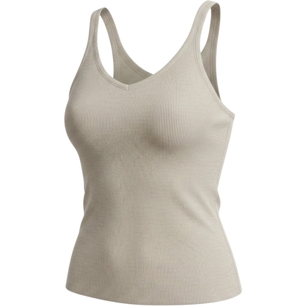 Gap Body Womens Oatmeal Heather Ribbed V-Neck Cotton Tank Top Lettuce Hem Size M